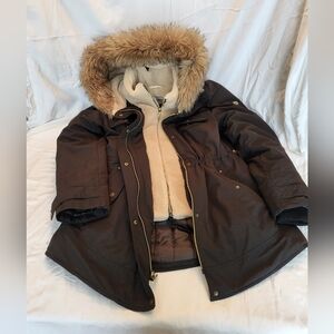 Koolaburra Black and Tan Puffer Jacket with Faux Fur Hood